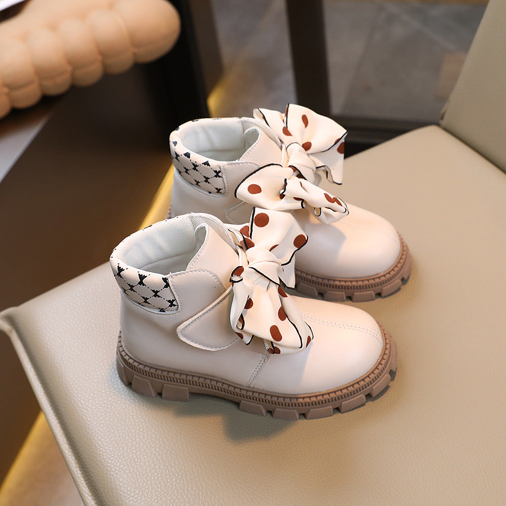 Botas de invierno elegantes con diseño de lazo de tela con lunares