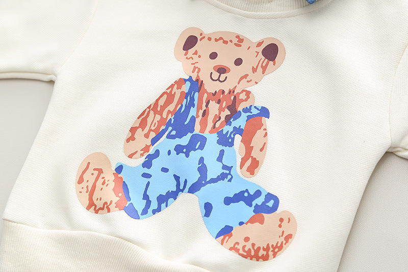 Conjunto de dos piezas con estampado de oso, estilo casual de otoño para niños