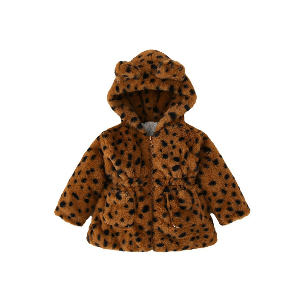 Abrigo de piel sintética de invierno con estampado de leopardo y diseño distintivo