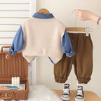 Conjunto de 3 piezas: camisa vaquera, suéter de lana y pantalón