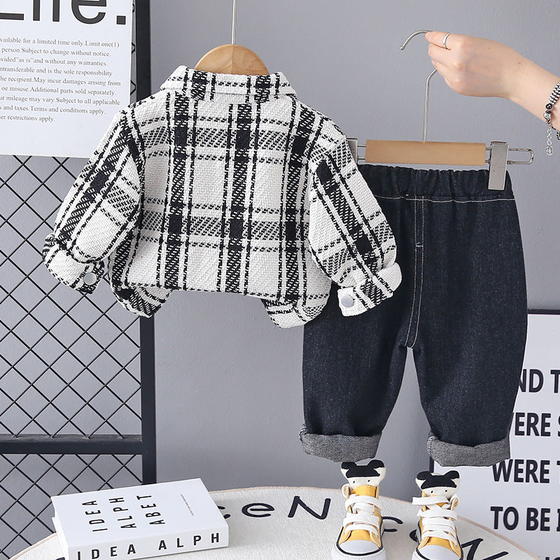 Conjunto de 3 piezas: camisa, camiseta interior y pantalón vaquero