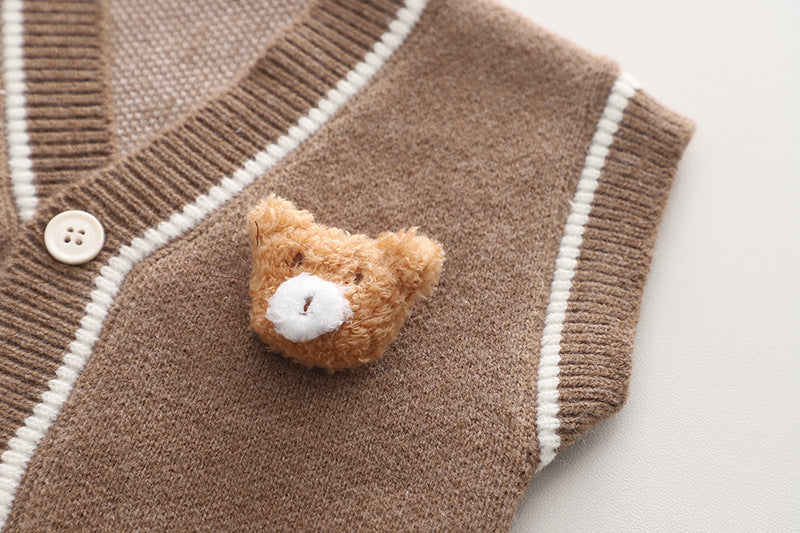 Conjunto de 3 piezas: camisa de cuadros, chaleco de lana y pantalón