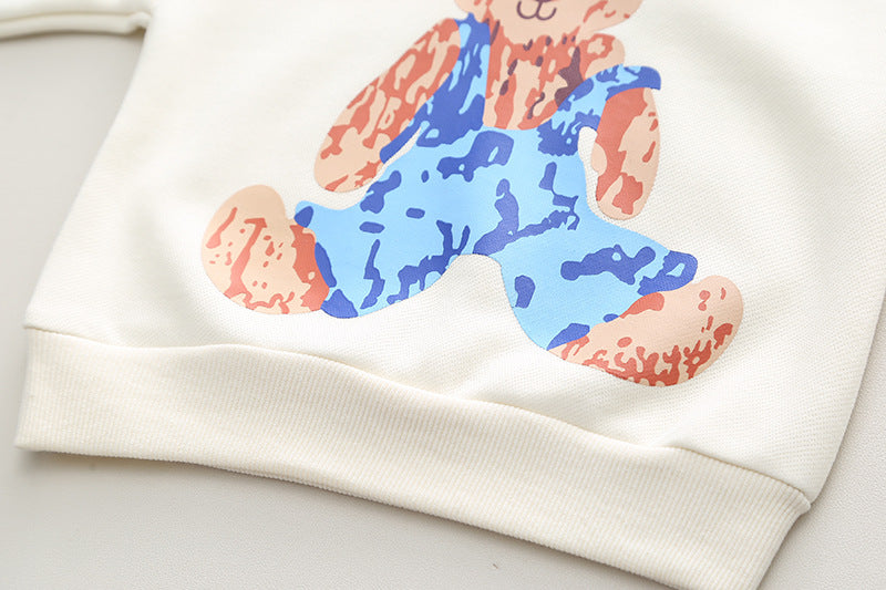 Conjunto de dos piezas con estampado de oso, estilo casual de otoño para niños