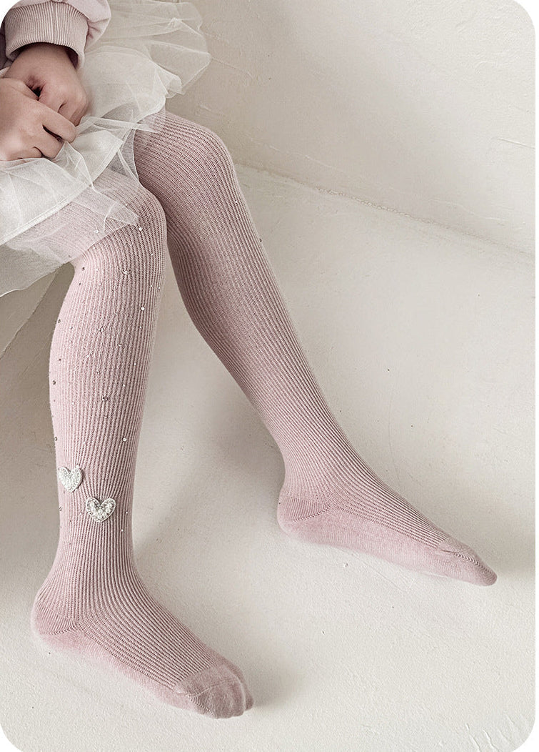 Calcetines de algodón para niñas decorados con corazones de cristal brillantes