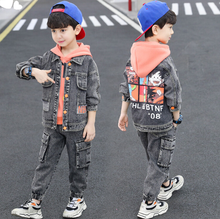 Conjunto de 3 piezas: sudadera con capucha, chaqueta vaquera y pantalón vaquero