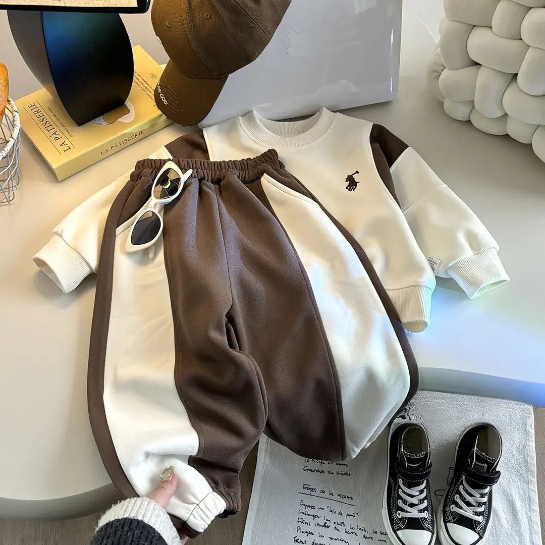 Conjunto infantil de 2 piezas con diseño polo deportivo bicolor para invierno ✅