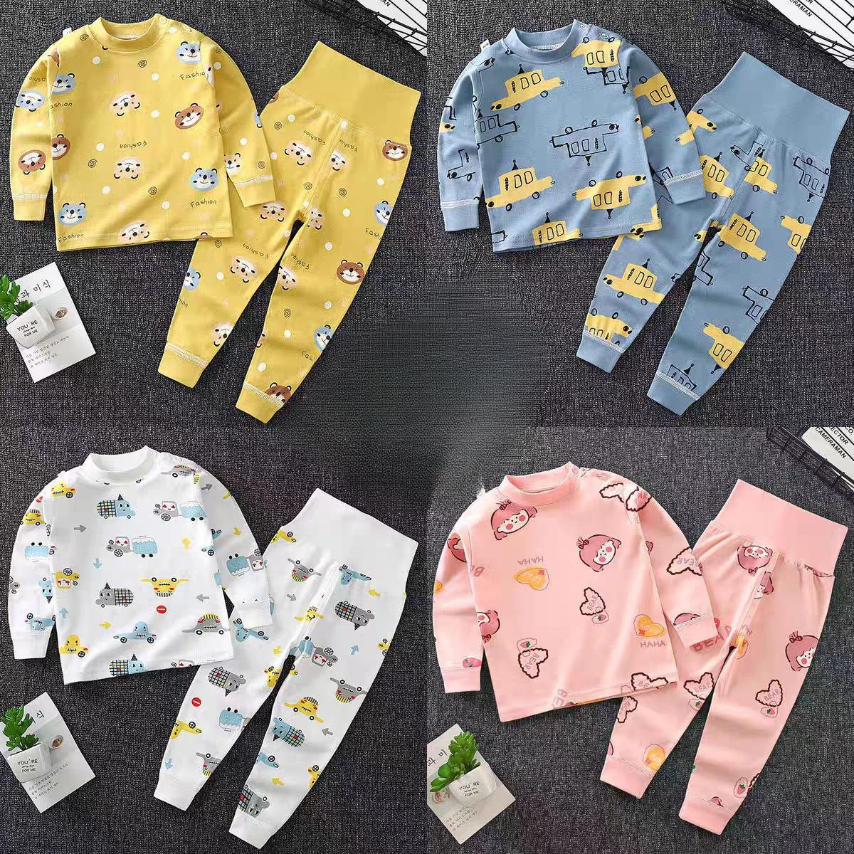 Conjuntos de pijama de algodón con dibujos animados – estilo otoñal para niños