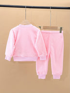 Pijama de 2 piezas con bordado de dibujos animados, cálido para invierno