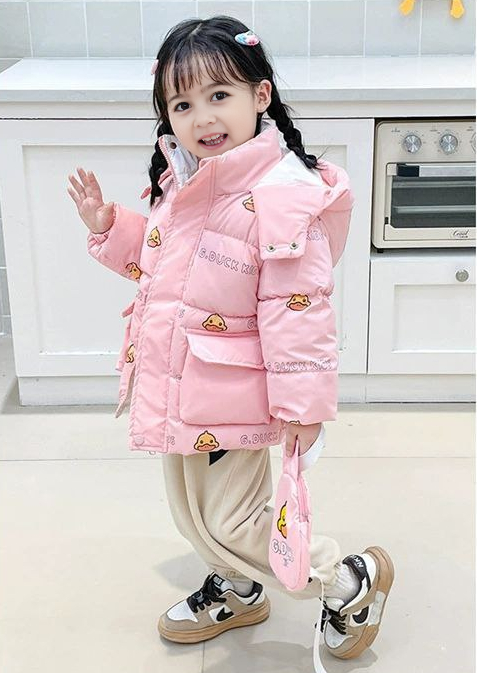 Chaqueta de invierno con capucha y estampado de patitos con diseño moderno