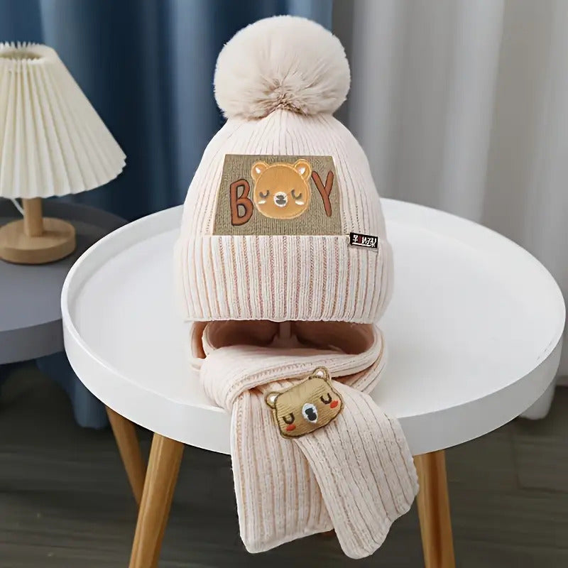 Conjunto de gorro y bufanda de invierno para niños – Calidez de lana y diseño cómodo.
