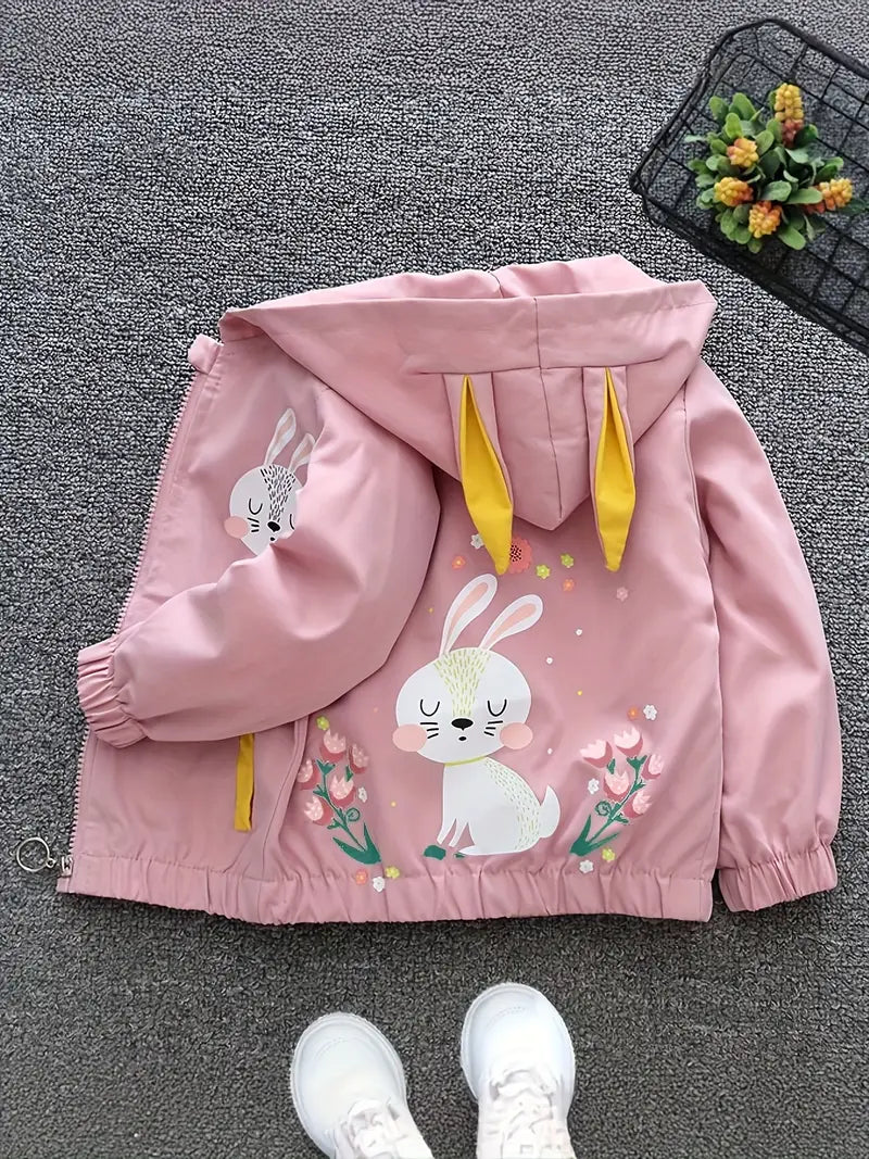 Chaqueta infantil rosa con estampado de conejito adorable