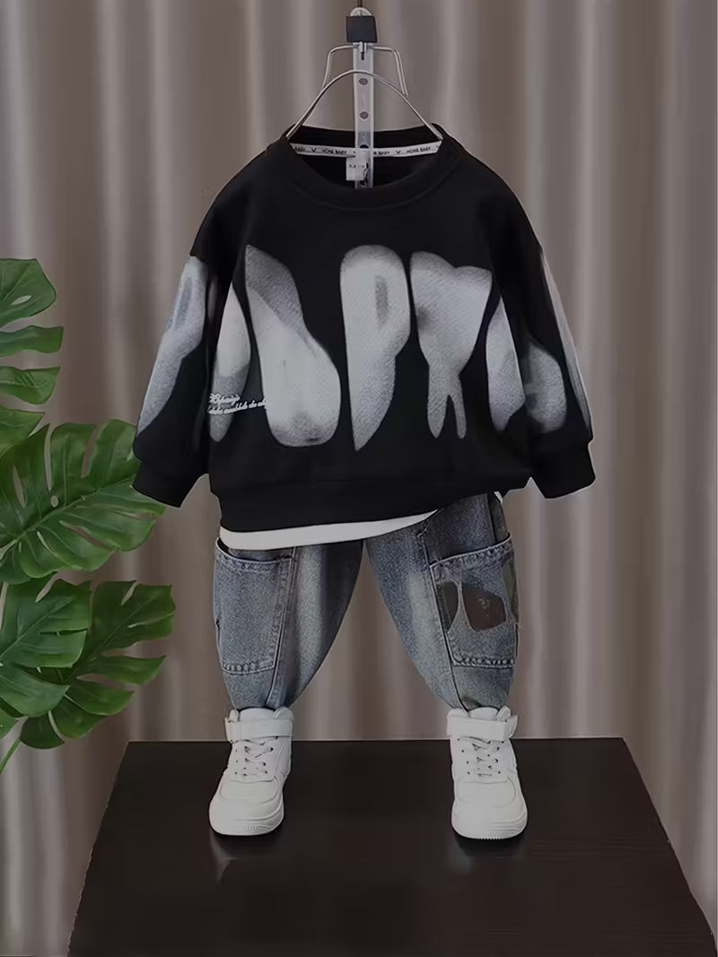 Conjunto de 2 piezas: sudadera y pantalón con diseño de estampado gráfico moderno