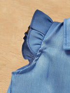 فستان بطبقة جينز وتنانير فراشات متعددة الطبقات تصميم صيفي للبنات