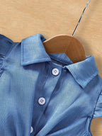 فستان بطبقة جينز وتنانير فراشات متعددة الطبقات تصميم صيفي للبنات