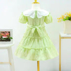 فستان  بزهور وياقة عريضة وحقيبة صغيرة  تصميم صيفي  للبنات