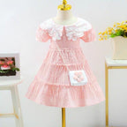 فستان  بزهور وياقة عريضة وحقيبة صغيرة  تصميم صيفي  للبنات