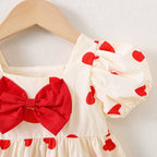 فستان من قطعتين بطبعة قلوب وشرائط ملونة صيفي للبنات