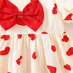 فستان من قطعتين بطبعة قلوب وشرائط ملونة صيفي للبنات