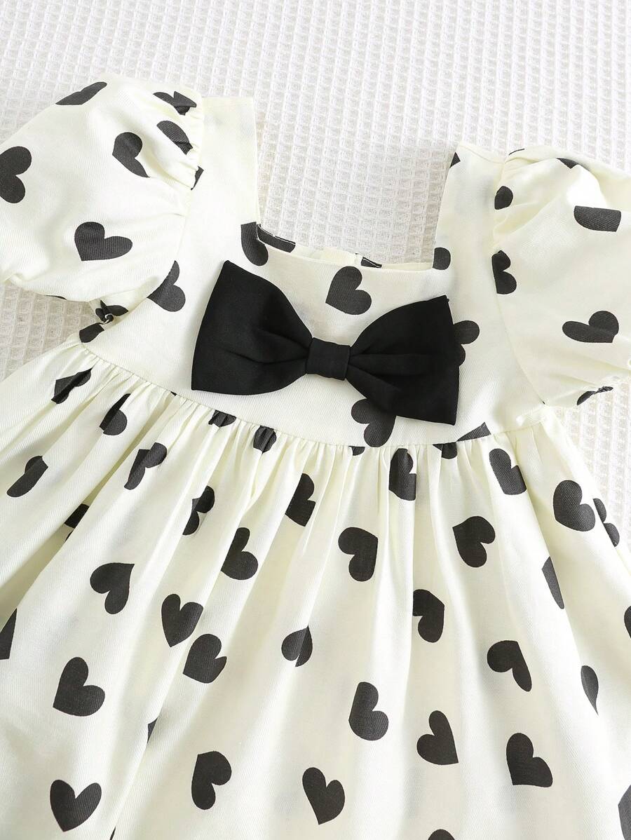 فستان من قطعتين بطبعة قلوب وشرائط ملونة صيفي للبنات