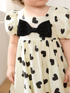 فستان من قطعتين بطبعة قلوب وشرائط ملونة صيفي للبنات