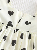 فستان من قطعتين بطبعة قلوب وشرائط ملونة صيفي للبنات