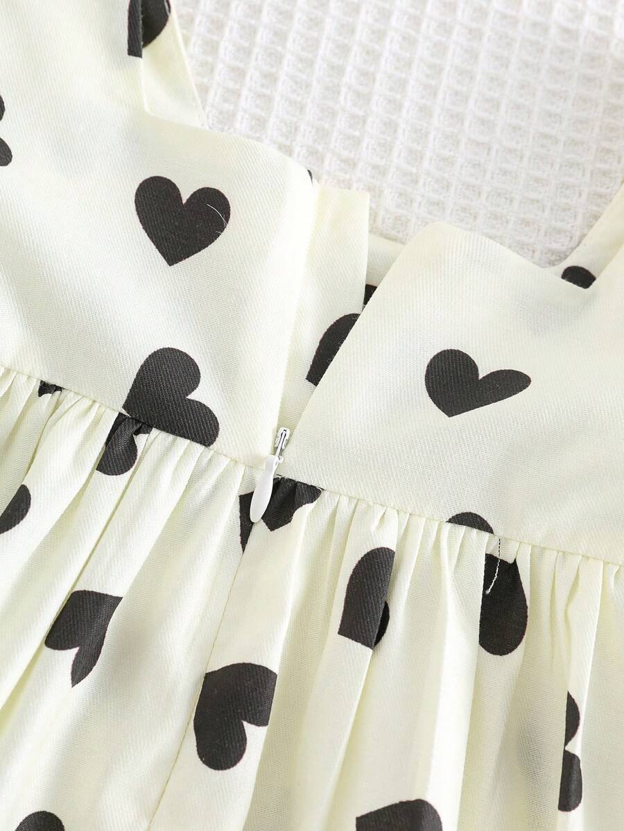فستان من قطعتين بطبعة قلوب وشرائط ملونة صيفي للبنات