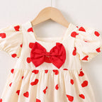 فستان من قطعتين بطبعة قلوب وشرائط ملونة صيفي للبنات