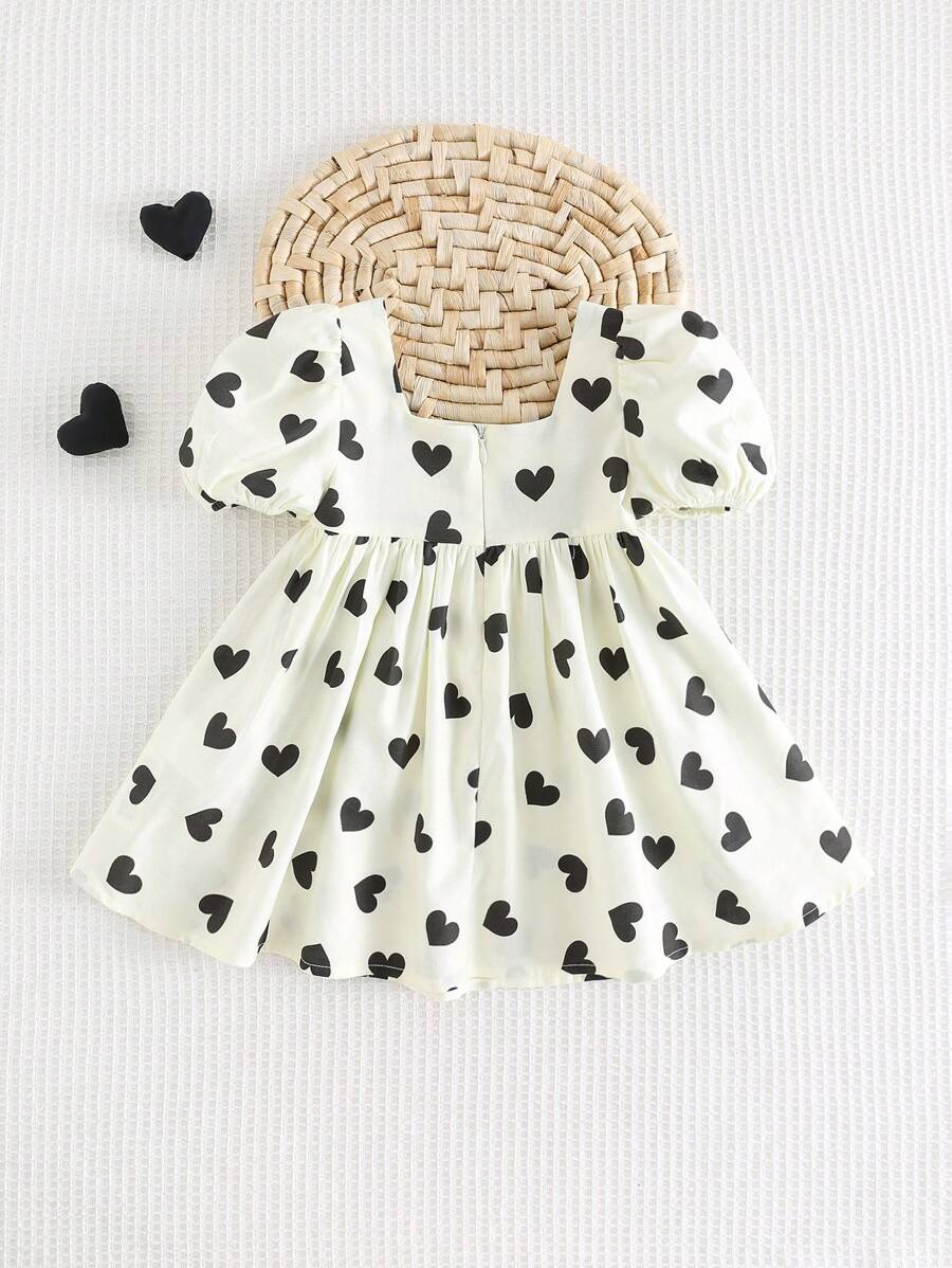 فستان من قطعتين بطبعة قلوب وشرائط ملونة صيفي للبنات
