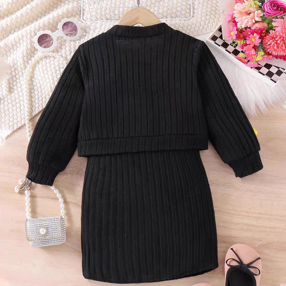 "Vestido de lana con chaqueta de flores en relieve, diseño de invierno para niñas"