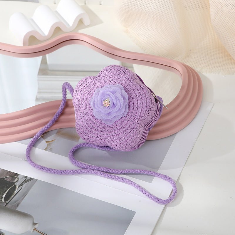 Bolso de una sola pieza para niñas: diseño de flor de crochet con flores de tela en relieve