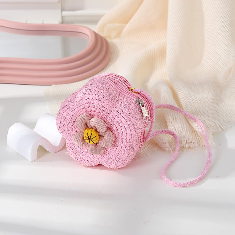 Bolso de una sola pieza para niñas: diseño de flor de crochet con flores de tela en relieve