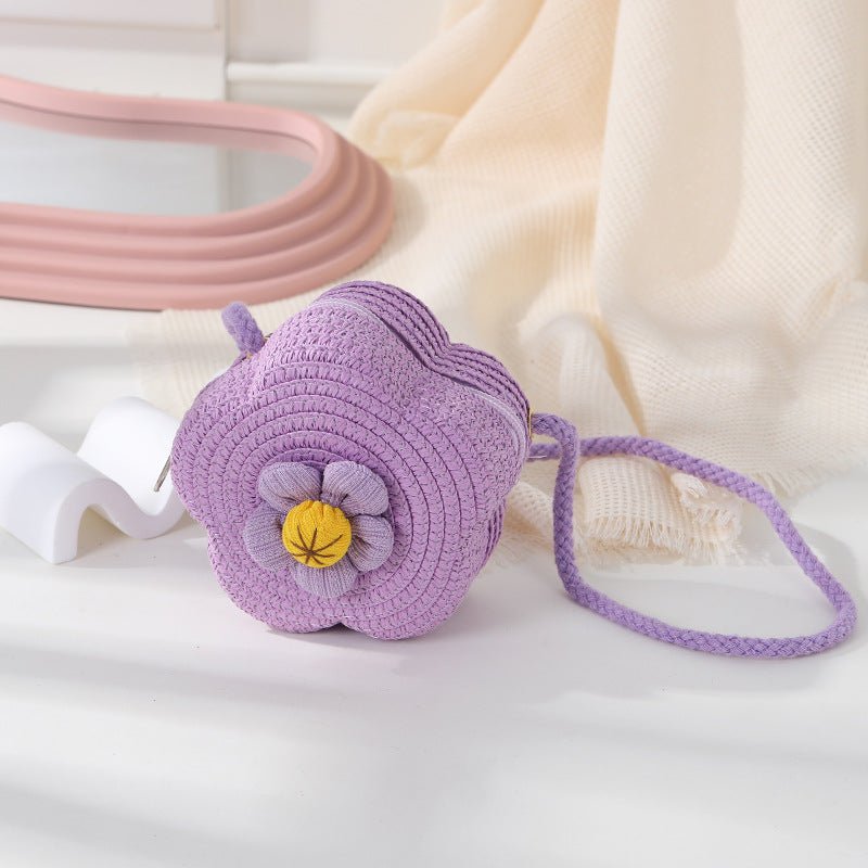 Bolso de una sola pieza para niñas: diseño de flor de crochet con flores de tela en relieve
