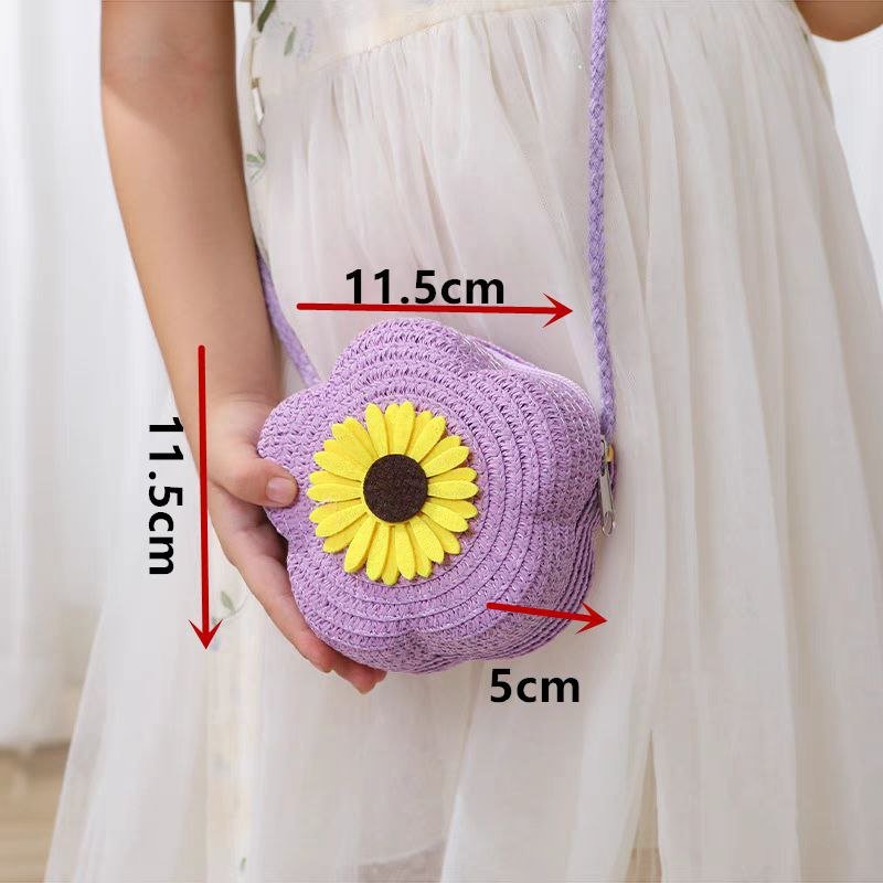 Bolso de una sola pieza para niñas: diseño de flor de crochet con flores de tela en relieve
