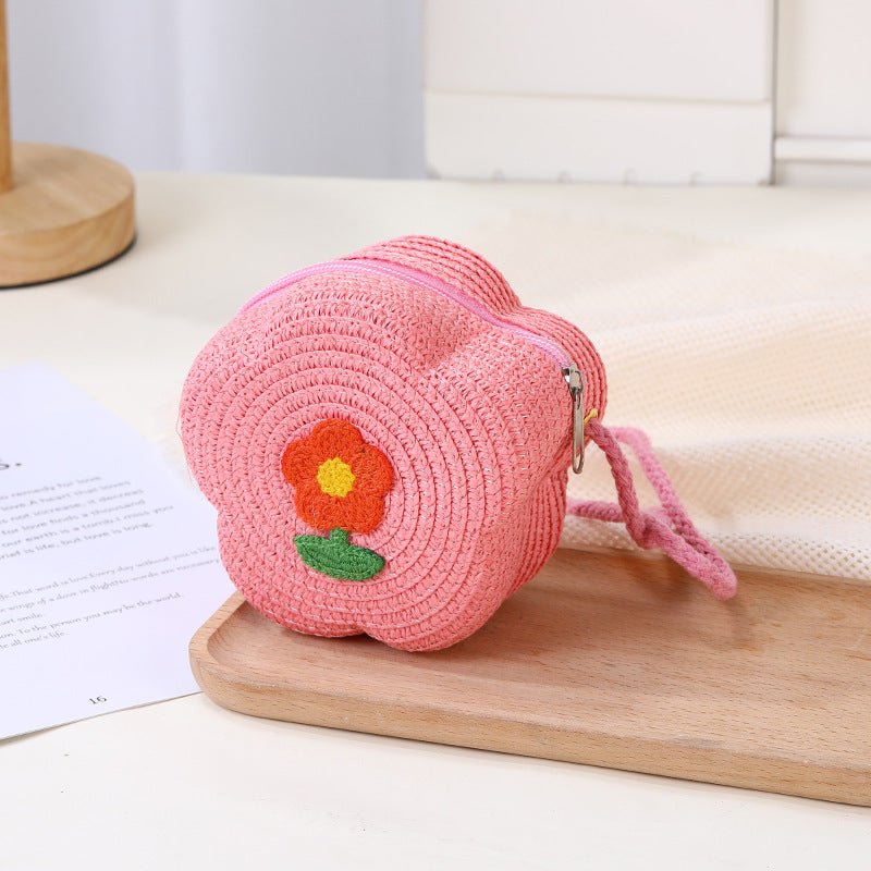 Bolso de mano con forma de flor, bordado con frutas, diseño de crochet colorido y asa de hombro veraniega para niñas