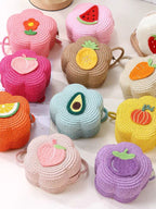 Bolso de mano con forma de flor, bordado con frutas, diseño de crochet colorido y asa de hombro veraniega para niñas