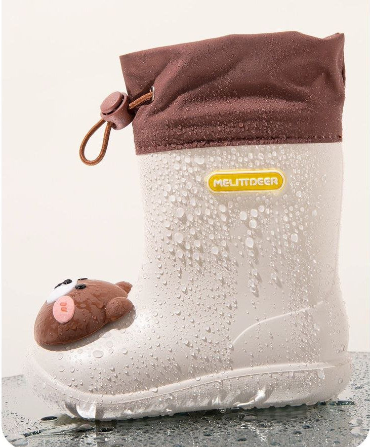 Botas de lluvia para niños con diseño de oso animado, resistentes al agua