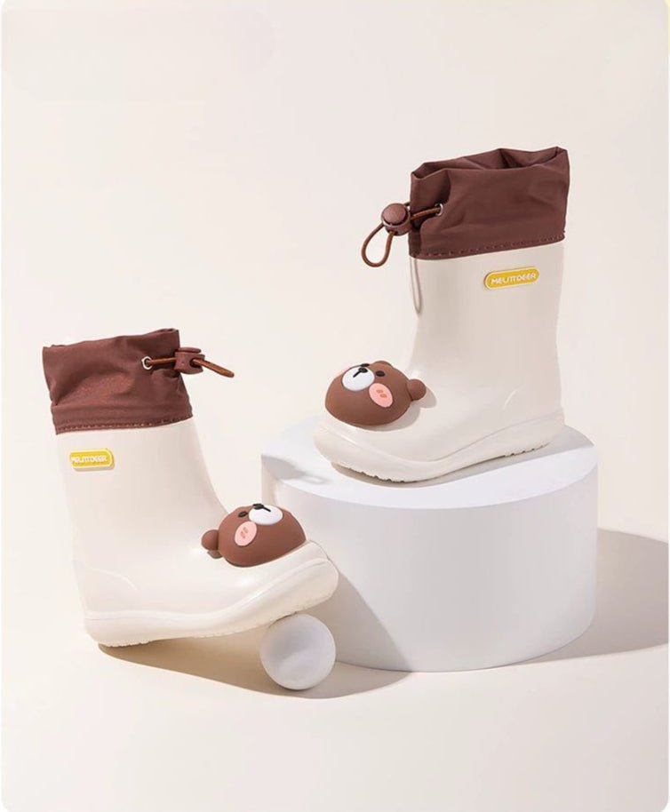 Botas de lluvia para niños con diseño de oso animado, resistentes al agua