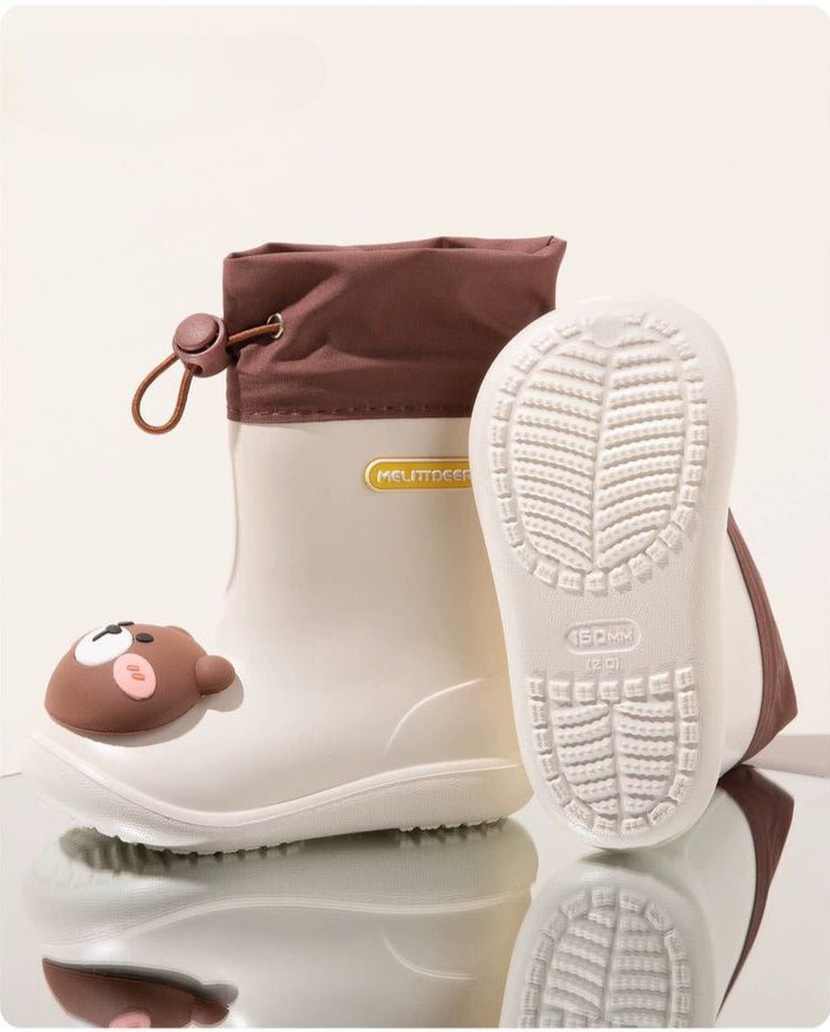 Botas de lluvia para niños con diseño de oso animado, resistentes al agua