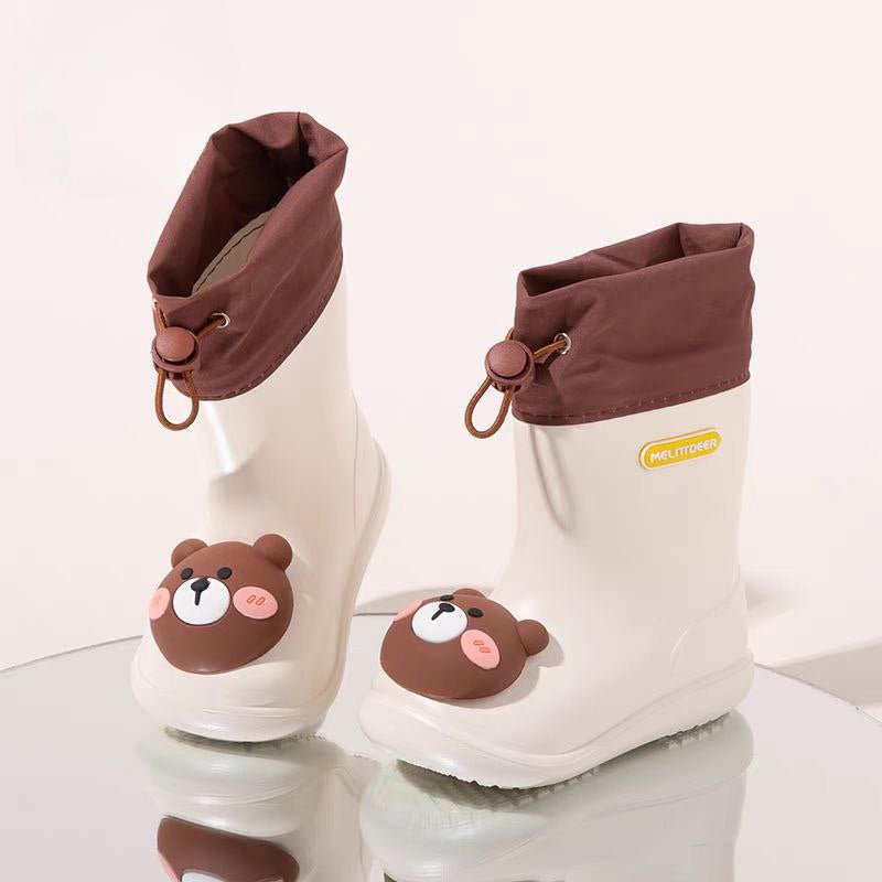 Botas de lluvia para niños con diseño de oso animado, resistentes al agua
