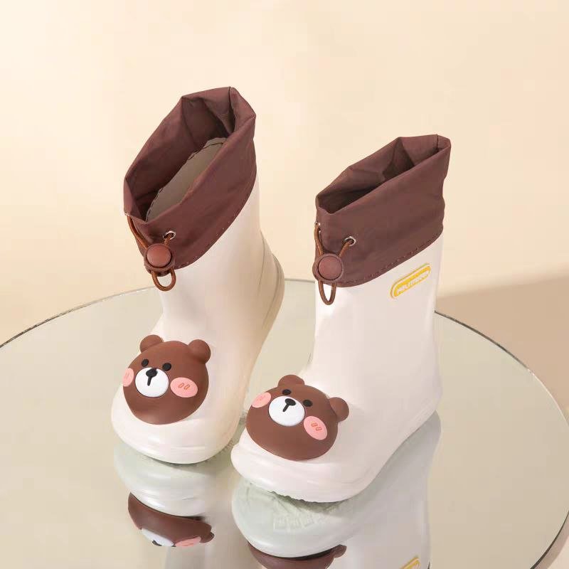 Botas de lluvia para niños con diseño de oso animado, resistentes al agua