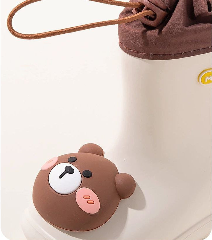 Botas de lluvia para niños con diseño de oso animado, resistentes al agua