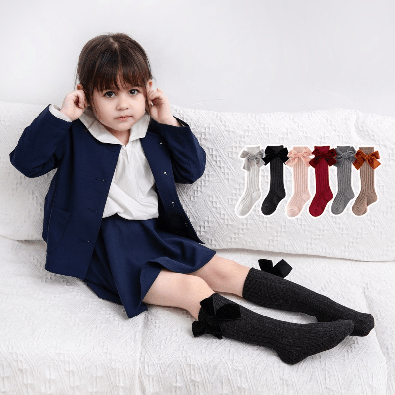 Calcetines largos de invierno para niñas con lazo de terciopelo