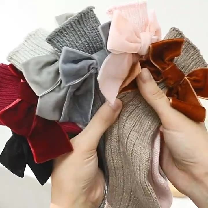 Calcetines largos de invierno para niñas con lazo de terciopelo