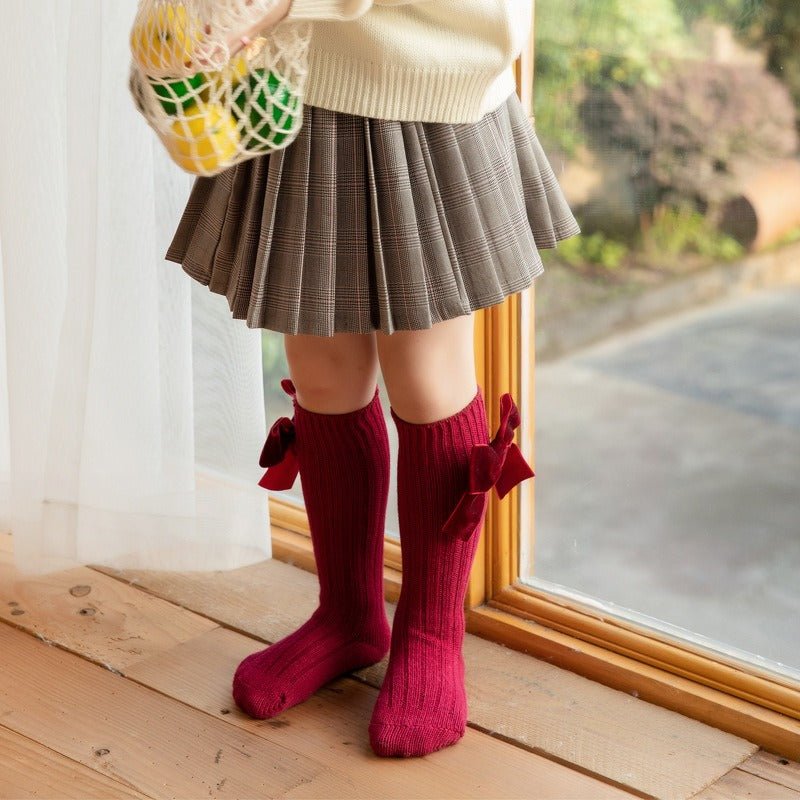 Calcetines largos de invierno para niñas con lazo de terciopelo