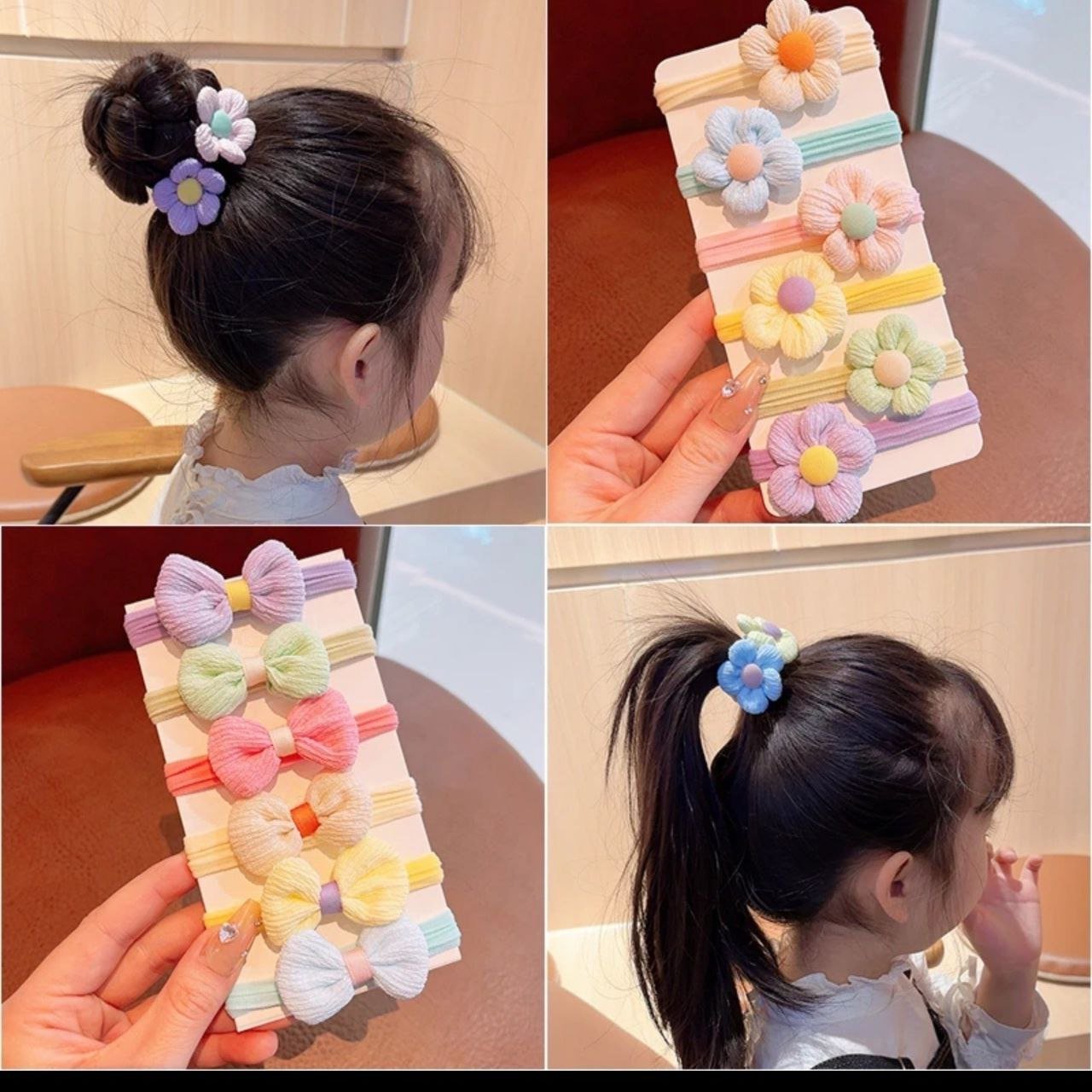 Colección de ligas para el cabello de niñas: flores y mariposas en algodón elástico, multicolor