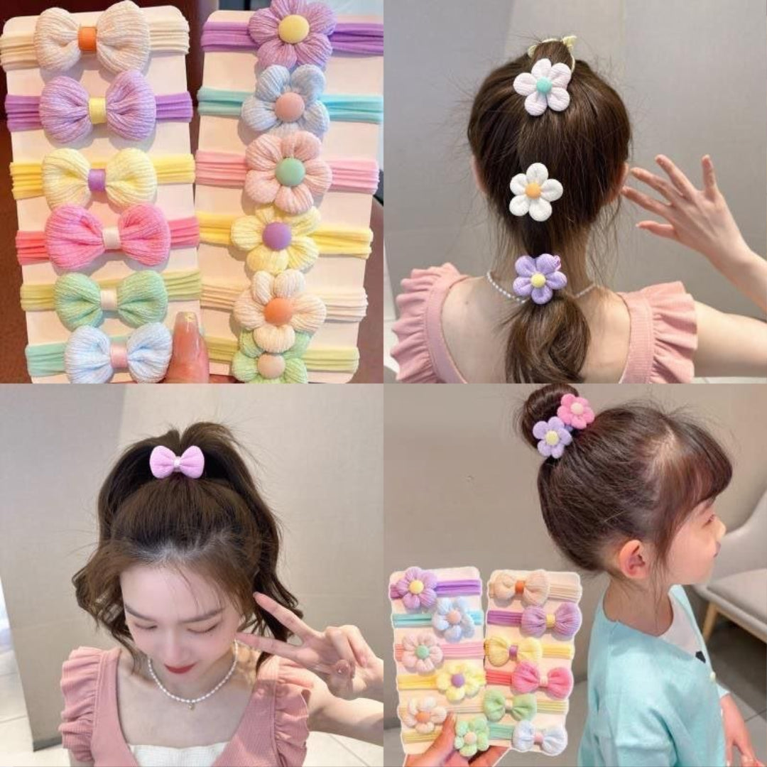 Colección de ligas para el cabello de niñas: flores y mariposas en algodón elástico, multicolor
