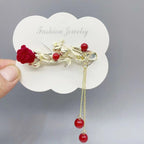 Pinzas de pelo elegantes para niñas: flores 3D con cadenas de perlas colgantes