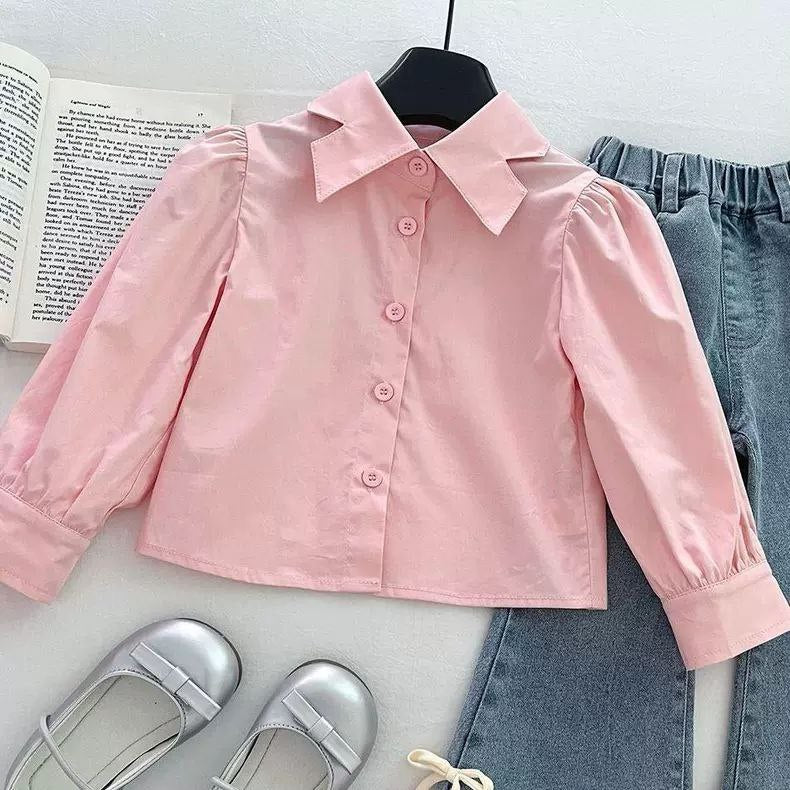 Conjunto de 3 piezas: Blusa, chaleco de punto sin mangas y pantalón vaquero