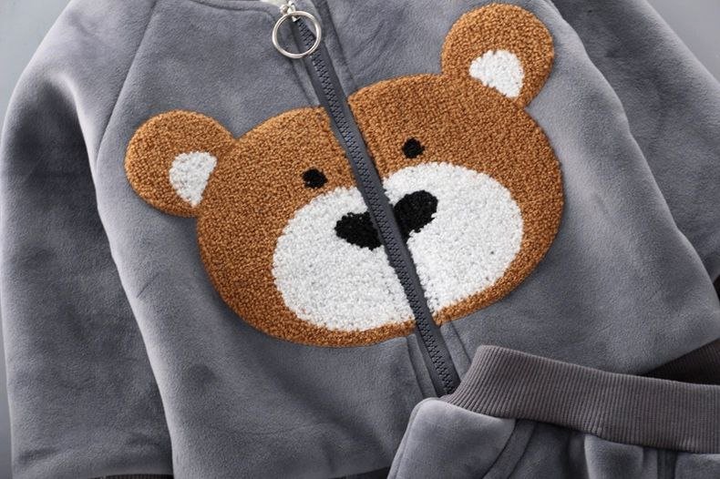 Conjunto infantil de 3 piezas con bordado de osito cálido para invierno