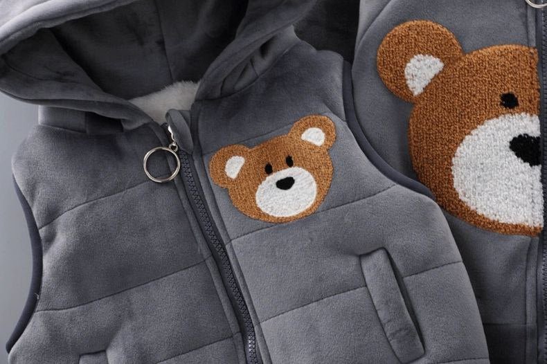 Conjunto infantil de 3 piezas con bordado de osito cálido para invierno